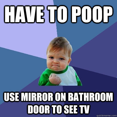 Have to poop Use mirror on bathroom door to see TV  Success Kid