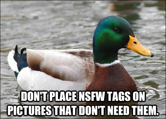  Don't place NSFW tags on pictures that don't need them.  Actual Advice Mallard