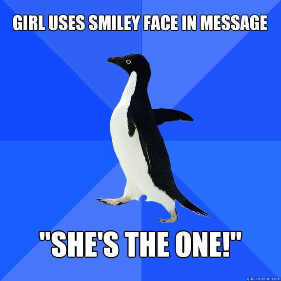 Girl uses smiley face in message 