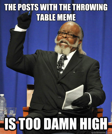 The posts with the throwing table meme is too damn high  The Rent Is Too Damn High