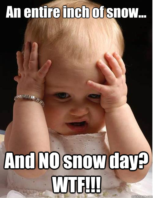 An entire inch of snow... And NO snow day? WTF!!! - An entire inch of snow... And NO snow day? WTF!!!  No Snow Day