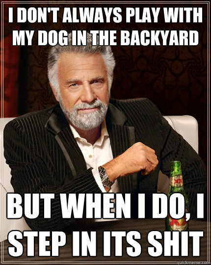 I don't always play with my dog in the backyard But when I do, I step in its shit  The Most Interesting Man In The World