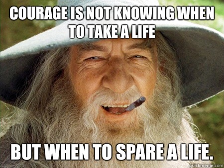 Courage is not knowing when to take a life But when to spare a life.  