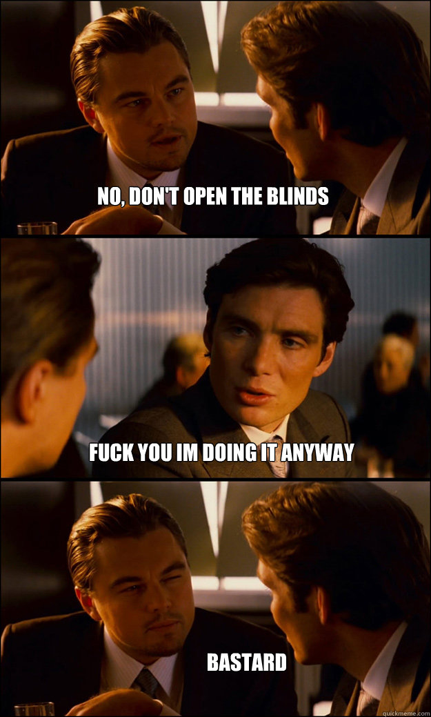 NO, DON'T OPEN THE BLINDS  FUCK YOU IM DOING IT ANYWAY BASTARD  Inception