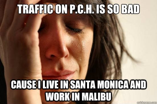 Traffic on P.C.H. is so bad cause I live in Santa monica and work in malibu  First World Problems