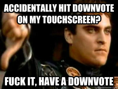 ACCIDENTALLY HIT DOWNVOTE ON MY TOUCHSCREEN? FUCK IT, HAVE A DOWNVOTE  Downvoting Roman