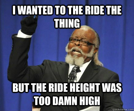 I wanted to the ride the thing  but the ride height was too damn high  Too Damn High