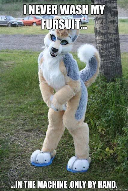 I never wash my fursuit... ...In the machine ,only by hand.   Misunderstood furry