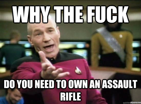 Why the fuck do you need to own an assault rifle  Annoyed Picard HD