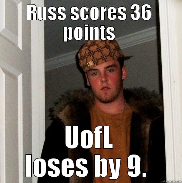 RUSS SCORES 36 POINTS UOFL LOSES BY 9.  Scumbag Steve