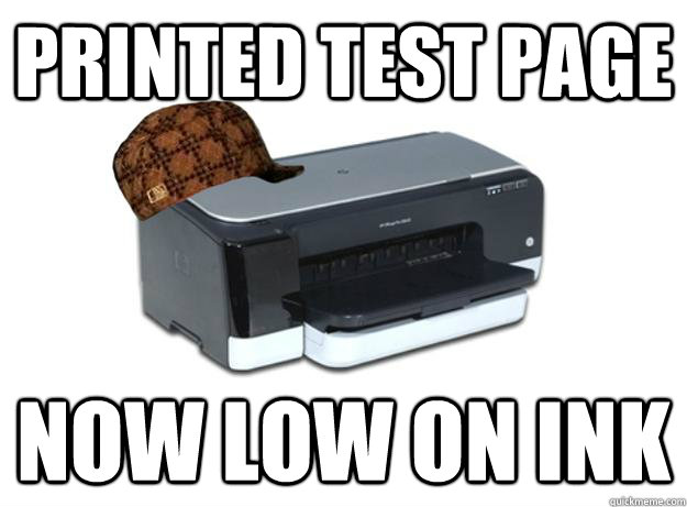 Printed Test Page Now low on ink  Scumbag Printer
