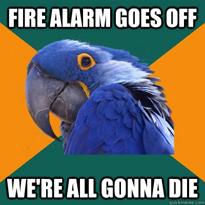 Fire alarm goes off We're all gonna die  Paranoid Parrot