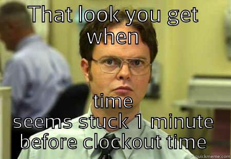 THAT LOOK YOU GET WHEN TIME SEEMS STUCK 1 MINUTE BEFORE CLOCKOUT TIME Schrute