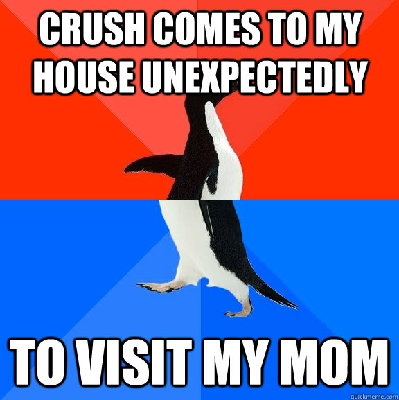 crush comes to my house unexpectedly to visit my mom  Socially Awesome Awkward Penguin