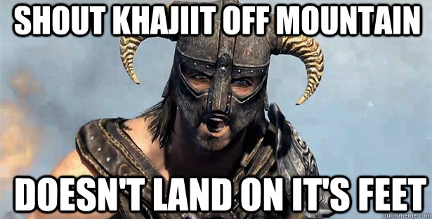 Shout Khajiit off mountain Doesn't land on it's feet  skyrim