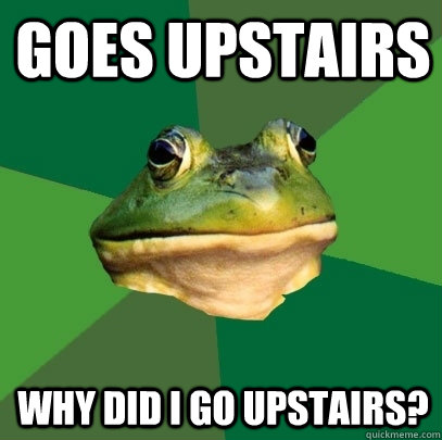 Goes upstairs why did i go upstairs?  Foul Bachelor Frog