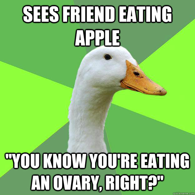 Sees friend eating apple 