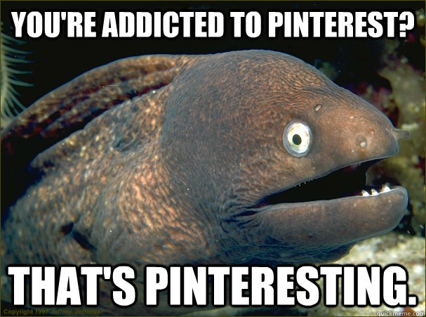 You're addicted to pinterest? that's pinteresting.  Bad Joke Eel