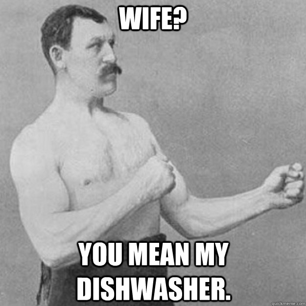 Wife? You mean my dishwasher.  overly manly man