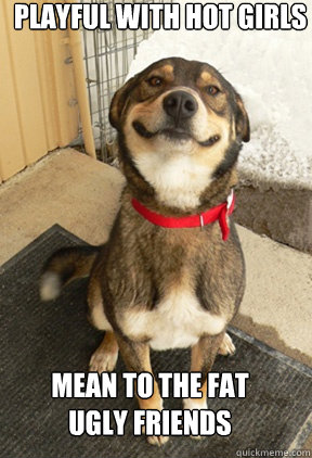 playful with hot girls mean to the fat 
ugly friends  Good Dog Greg