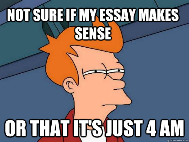 Not sure if my essay makes sense Or that it's just 4 am  Futurama Fry