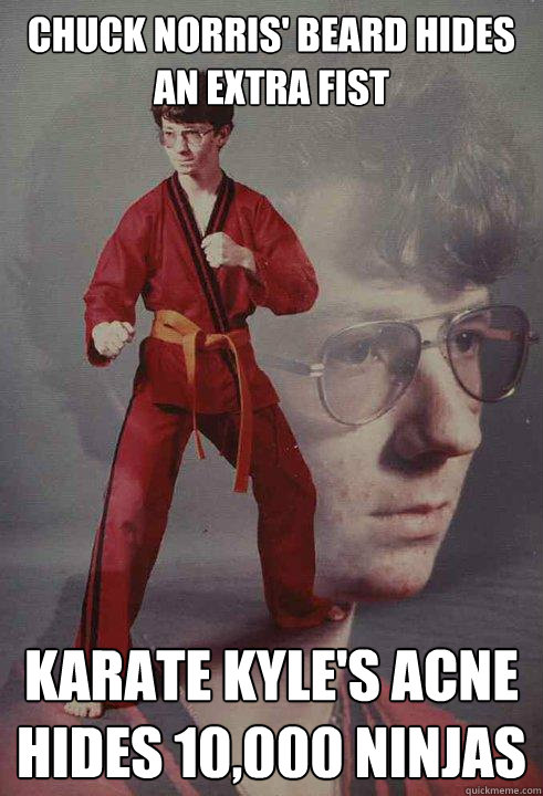 CHUCK NORRIS' BEARD HIDES AN EXTRA FIST KARATE KYLE'S ACNE HIDES 10,000 NINJAS - CHUCK NORRIS' BEARD HIDES AN EXTRA FIST KARATE KYLE'S ACNE HIDES 10,000 NINJAS  Karate Kyle