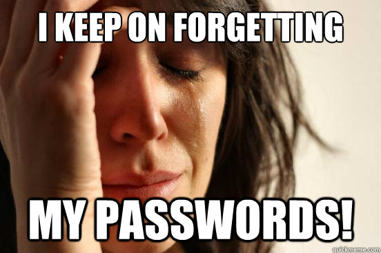 i keep on forgetting my passwords!  First World Problems