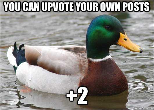 You can upvote your own posts +2   Actual Advice Mallard