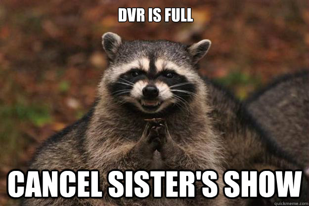 DVR is full Cancel sister's show  Evil Plotting Raccoon