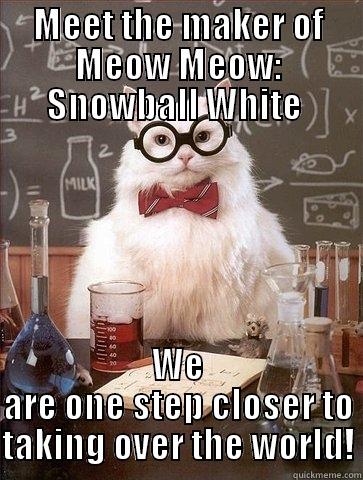 MEET THE MAKER OF MEOW MEOW: SNOWBALL WHITE  WE ARE ONE STEP CLOSER TO TAKING OVER THE WORLD! Chemistry Cat
