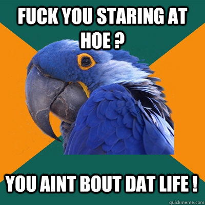 Fuck You Staring At Hoe ? You Aint Bout Dat Life !  Paranoid Parrot