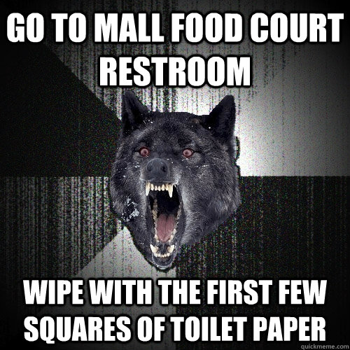 Go to mall food court restroom wipe with the first few squares of toilet paper  Insanity Wolf