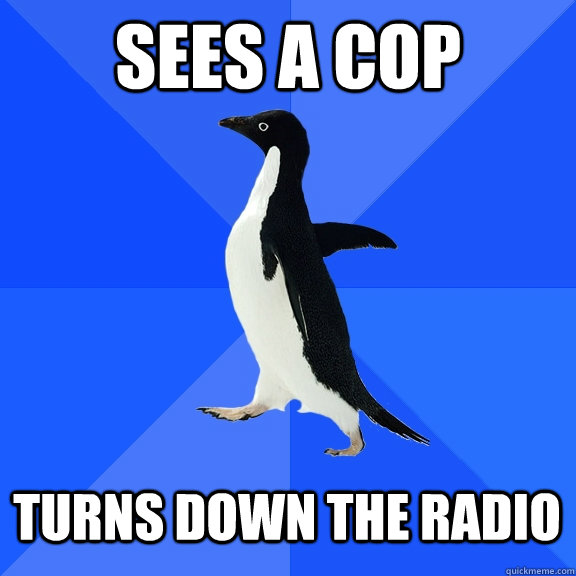 Sees a cop Turns down the radio  Socially Awkward Penguin
