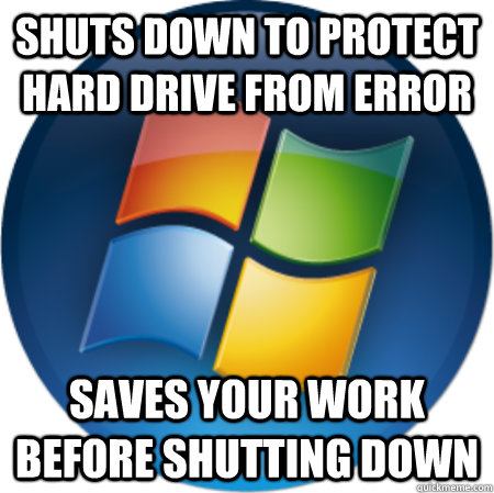 shuts down to protect hard drive from error saves your work before shutting down  