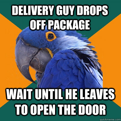 DELIVERY GUY DROPS OFF PACKAGE WAIT UNTIL HE LEAVES TO OPEN THE DOOR  Paranoid Parrot