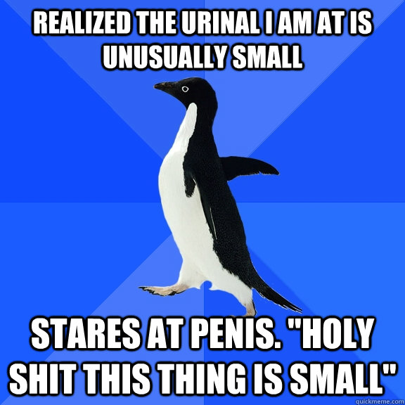 Realized the Urinal I am at is unusually small stares at penis. 