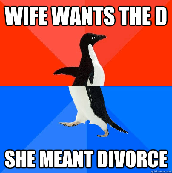 Wife wants the D she meant divorce  Socially Awesome Awkward Penguin