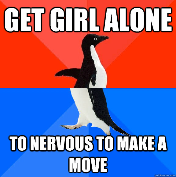 Get Girl alone to nervous to make a move  Socially Awesome Awkward Penguin
