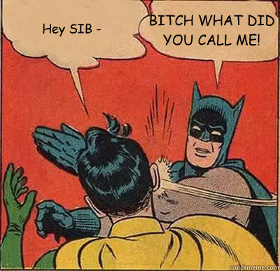 Hey SIB -  BITCH WHAT DID YOU CALL ME!  Batman Slapping Robin