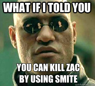 what if i told you you can kill zac 
By using smite  Matrix Morpheus