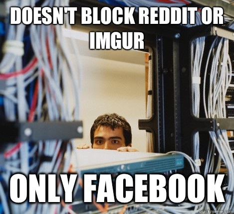 Doesn't block reddit or imgur Only facebook  Good Guy IT Guy