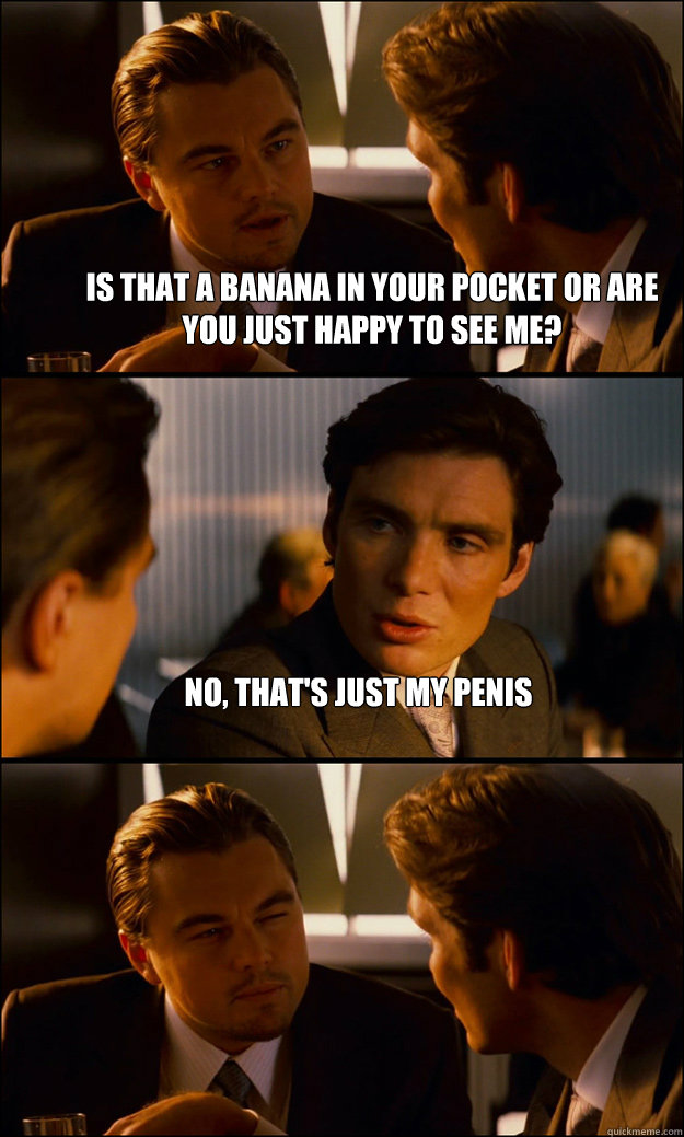 Is that a banana in your pocket or are you just happy to see me? No, that's just my penis   Inception