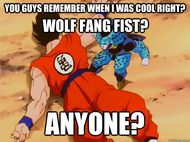 you guys remember when i was cool right? anyone? wolf fang fist?  Yamcha Fail