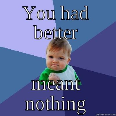 YOU HAD BETTER MEANT NOTHING Success Kid
