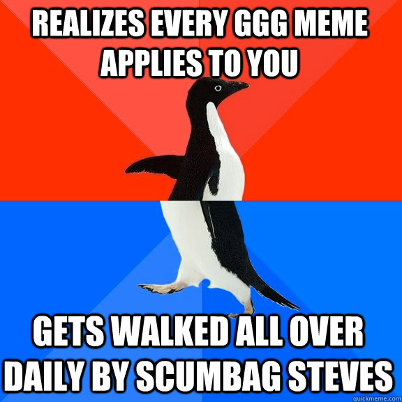 Realizes every GGG meme applies to you Gets walked all over daily by Scumbag Steves  Socially Awesome Awkward Penguin