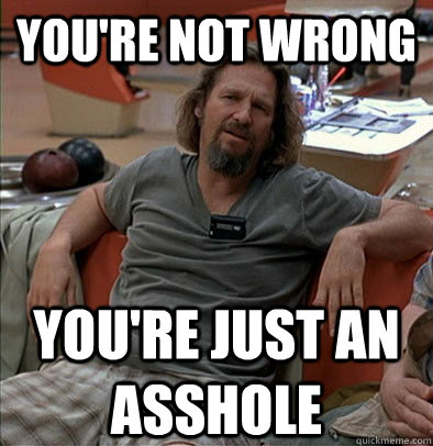 You're not wrong You're just an asshole  The Dude