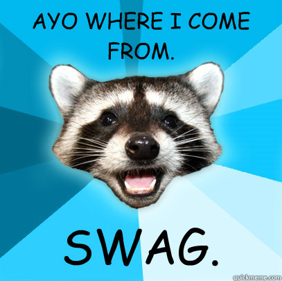 AYO WHERE I COME FROM. SWAG.  Lame Pun Coon