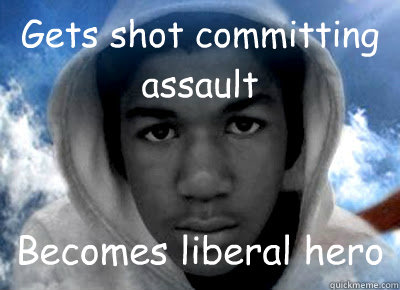 Gets shot committing assault Becomes liberal hero  
