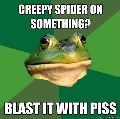 Creepy spider on something?  Blast it with piss  Foul Bachelor Frog