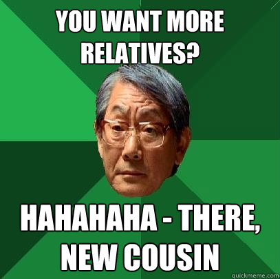 You want more relatives? HAHAHAHA - there, new cousin  High Expectations Asian Father